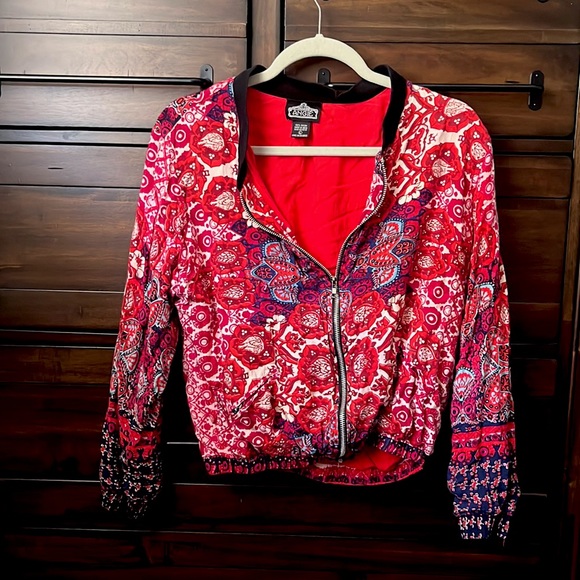 Boho Jacket Bomber Zip up, Floral - Picture 1 of 5